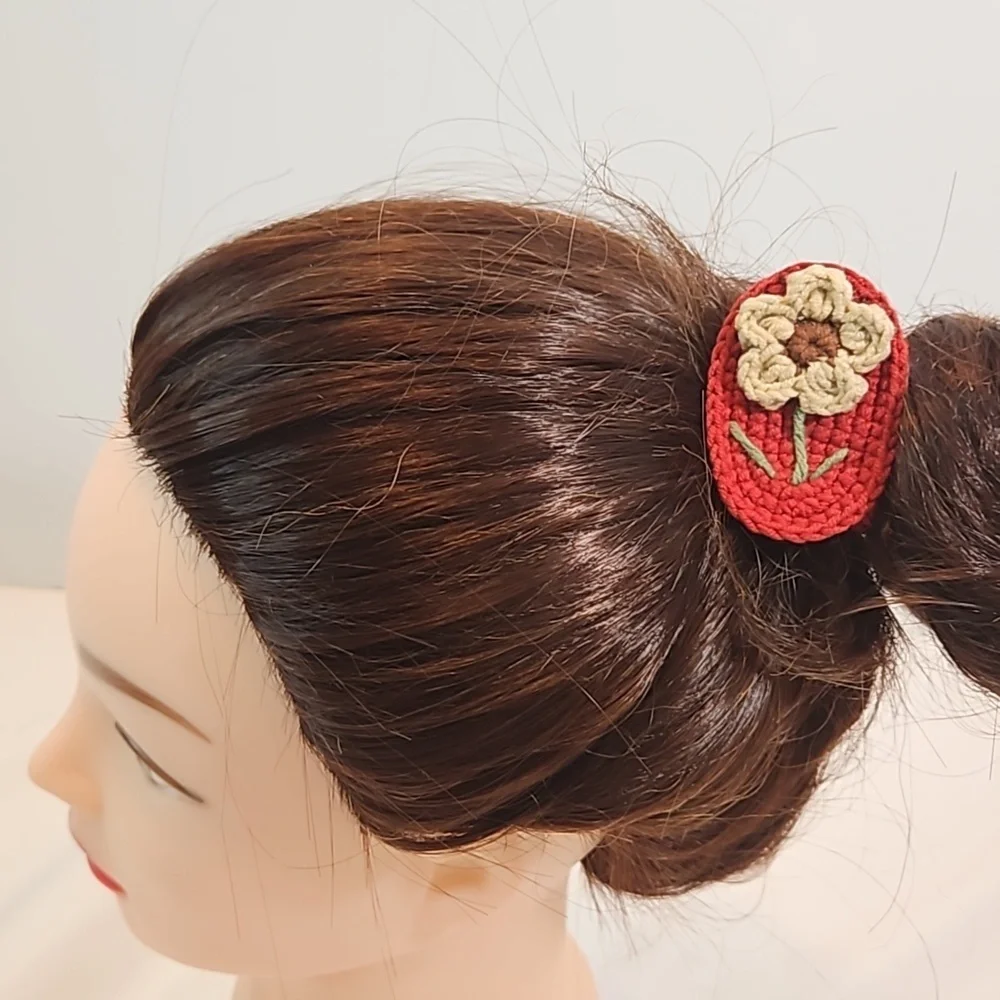 Hand Crafted Crochet Floral Hair Clip Vintage Botanical Coquette Accessory Red